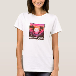 Retro zomernachten tropisch palmstrand t-shirt