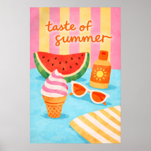 Retro zomerstrandvoedselposter, Tropisch kustgebie Poster