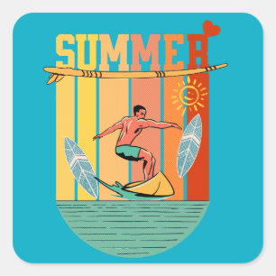 Retro zomersurfen vierkante sticker