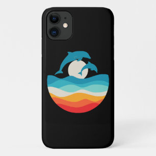 Retro Zomertijd Strand Dolfijn iPhone 11 Hoesje