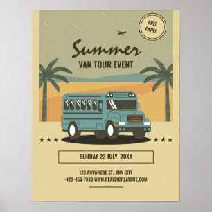 Retro zomertourposter, kinderzomer kamp poster