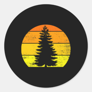 Retro Zon Dennengebouw Buiten Wandelen Kamperen Kl Ronde Sticker