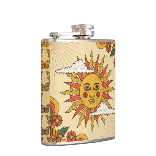 Retro Zon en Vlinders Heupkolf Heupfles (Rechts)