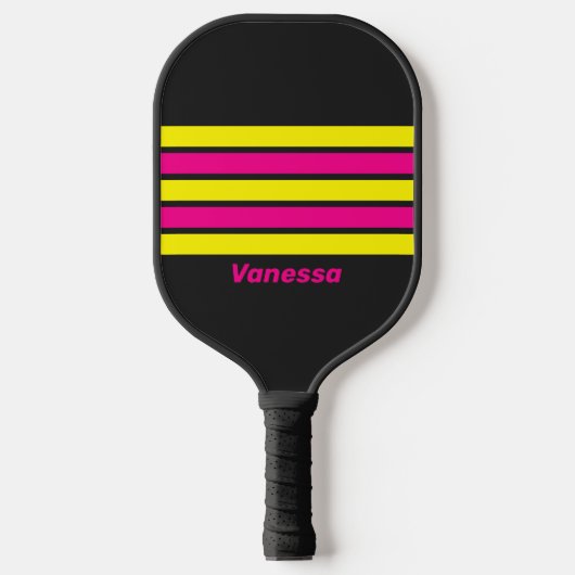 Retro zon gloed over striping met naam pickleball paddle (Voorkant)