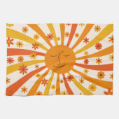 Retro zon met hippie bloemen zonneschijn theedoek (Horizontaal)