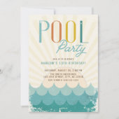 Retro Zon & Waves Zwembad Party Verjaardag Kaart (Voorkant)