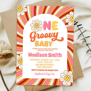Retro zonnebloem babyshower uit de jaren 70 kaart