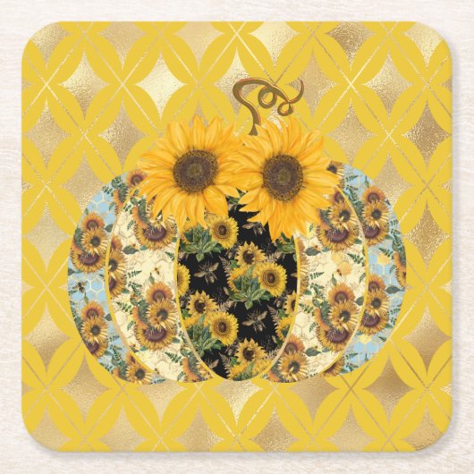Retro Zonnebloem Pompoen Papier Onderzetters (Voorkant)