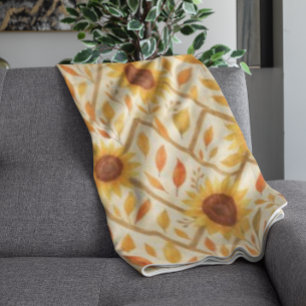 Retro Zonnebloem & Rustieke Boerderij Waterverf Fleece Deken