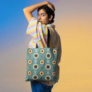 Retro zonnebloemen draagtas