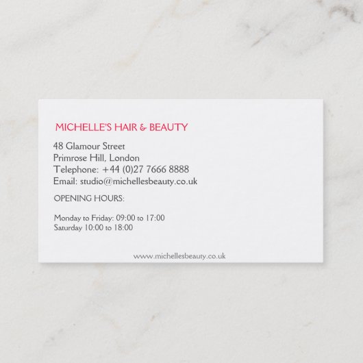 Retro zonnebril haar en schoonheid make-up visitekaartje (Achterkant)