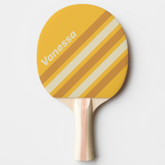 Retro Zonneschijn Mosterd Hoekige Strepen met Naam Tafeltennisbatje