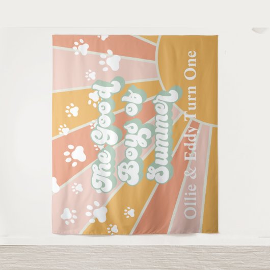 Retro Zonneschijn Pootafdruk Hond Verjaardag Wandkleed (Voorkant)