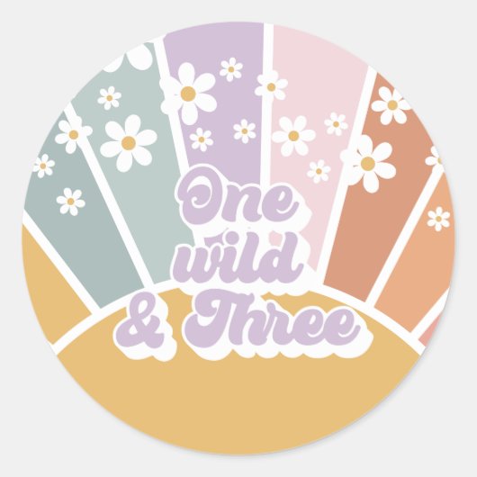 Retro Zonneschijn Regenboog Daisy One Wild Three Ronde Sticker (Voorkant)