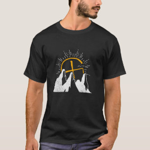 Retro Zonnestralen + X Symbool + Bergen - Geocachi T-shirt