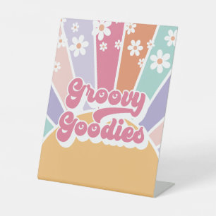 Retro Zonnige Verjaardag Groovy  Favorieten Reclamebord Met Voetstuk