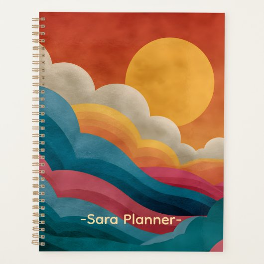 Retro Zonsondergang Abstracte Planner | Aangepaste (Voorkant)