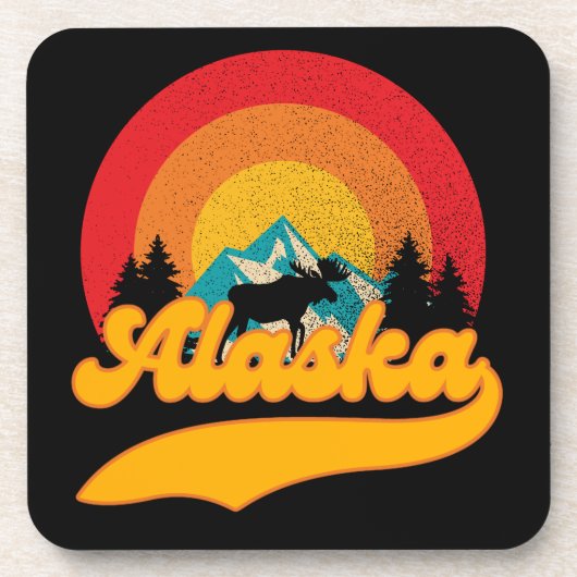 Retro Zonsondergang Alaska Juneau Moose 0Mountains Bier Onderzetter (Voorkant)