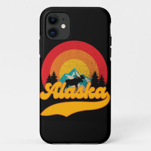 Retro Zonsondergang Alaska Juneau Moose 0Mountains iPhone 11 Hoesje