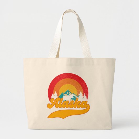 Retro Zonsondergang Alaska Juneau Moose 0Mountains Grote Tote Bag (Voorkant)