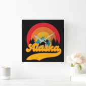 Retro Zonsondergang Alaska Juneau Moose 0Mountains Vierkante Klok (Huis)