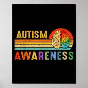 Retro Zonsondergang Autisme Bewustzijn Neurodivers Poster
