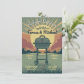 Retro Zonsondergang BBQ-feest in de achtertuin Kaart (Staand voorkant)