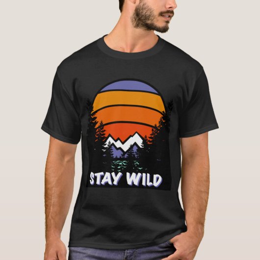 Retro zonsondergang bergbos blijf wild t-shirt (Voorkant)
