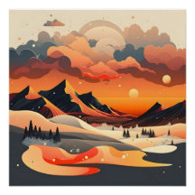 Retro Zonsondergang Berglandschap