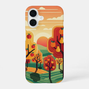 Retro Zonsondergang Boomgaard iPhone 16 Hoesje