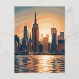 Retro  zonsondergang boven Manhattan Briefkaart