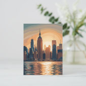 Retro zonsondergang boven Manhattan Briefkaart (Staand voorkant)