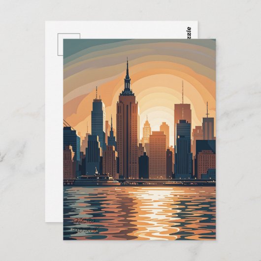 Retro zonsondergang boven Manhattan Briefkaart (Voorkant / Achterkant)