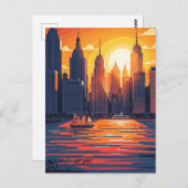 Retro  zonsondergang boven Manhattan Briefkaart (Voorkant / Achterkant)