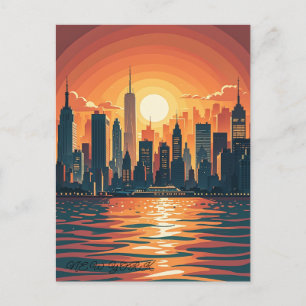 Retro zonsondergang boven Manhattan Briefkaart