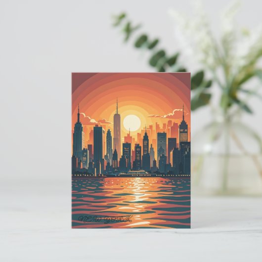 Retro zonsondergang boven Manhattan Briefkaart (Staand voorkant)