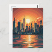 Retro zonsondergang boven Manhattan Briefkaart (Voorkant / Achterkant)