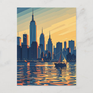 Retro  zonsondergang boven Manhattan Briefkaart