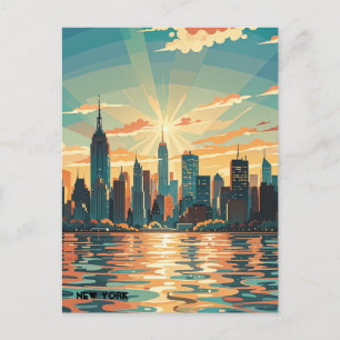 Retro zonsondergang boven Manhattan Briefkaart