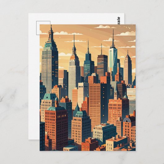 Retro zonsondergang boven Manhattan Briefkaart (Voorkant / Achterkant)