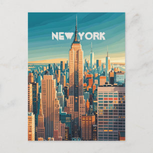 Retro zonsondergang boven Manhattan Briefkaart
