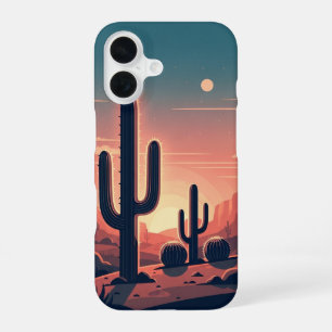 Retro Zonsondergang Cacti iPhone 16 Hoesje