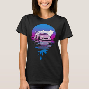Retro Zonsondergang Drifting Auto T-shirt