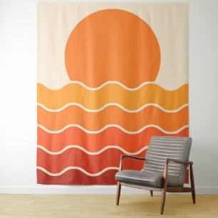 Retro Zonsondergang en Golven Wandkleed