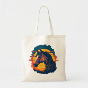 Retro Zonsondergang en Paardenhoofd Tote Bag