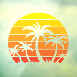 Retro  zonsondergang en palmbomen raamsticker