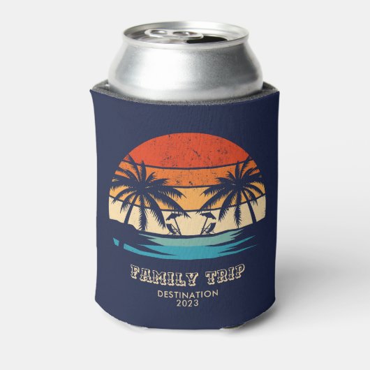 Retro zonsondergang Familiereis Strand Palm Tree M Blikjeskoeler (Blikje Achterkant)