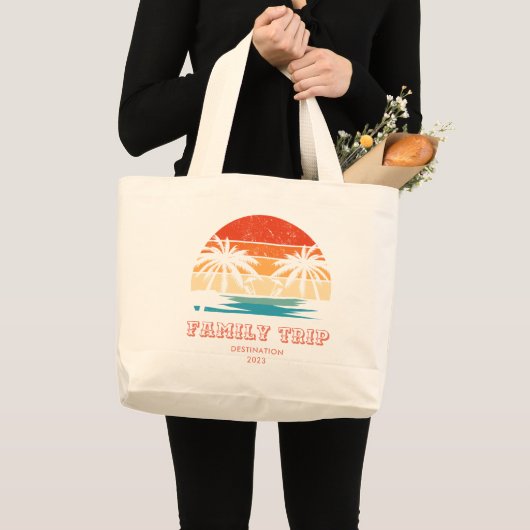 Retro zonsondergang Familiereis Strand Palm Tree M Grote Tote Bag (Voorkant (product))