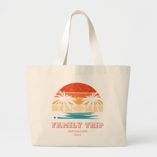 Retro zonsondergang Familiereis Strand Palm Tree M Grote Tote Bag (Voorkant)