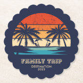 Retro zonsondergang Familiereis Strand Palm Tree M Kartonnen Onderzetters (Voorkant)